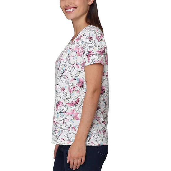 NEW Nicole Miller Printed Ruched Tshirt | White Floral - Picture 2 of 5